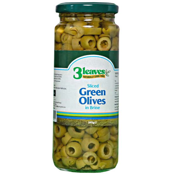 3 Leaves Green Sliced Olives In Brine 345g